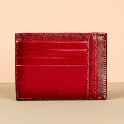 Vibrant Leather Card Holder with Zipper Pocket - Glossy Red - Concord