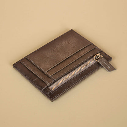Vibrant Leather Card Holder with Zipper Pocket - Gray - Concord