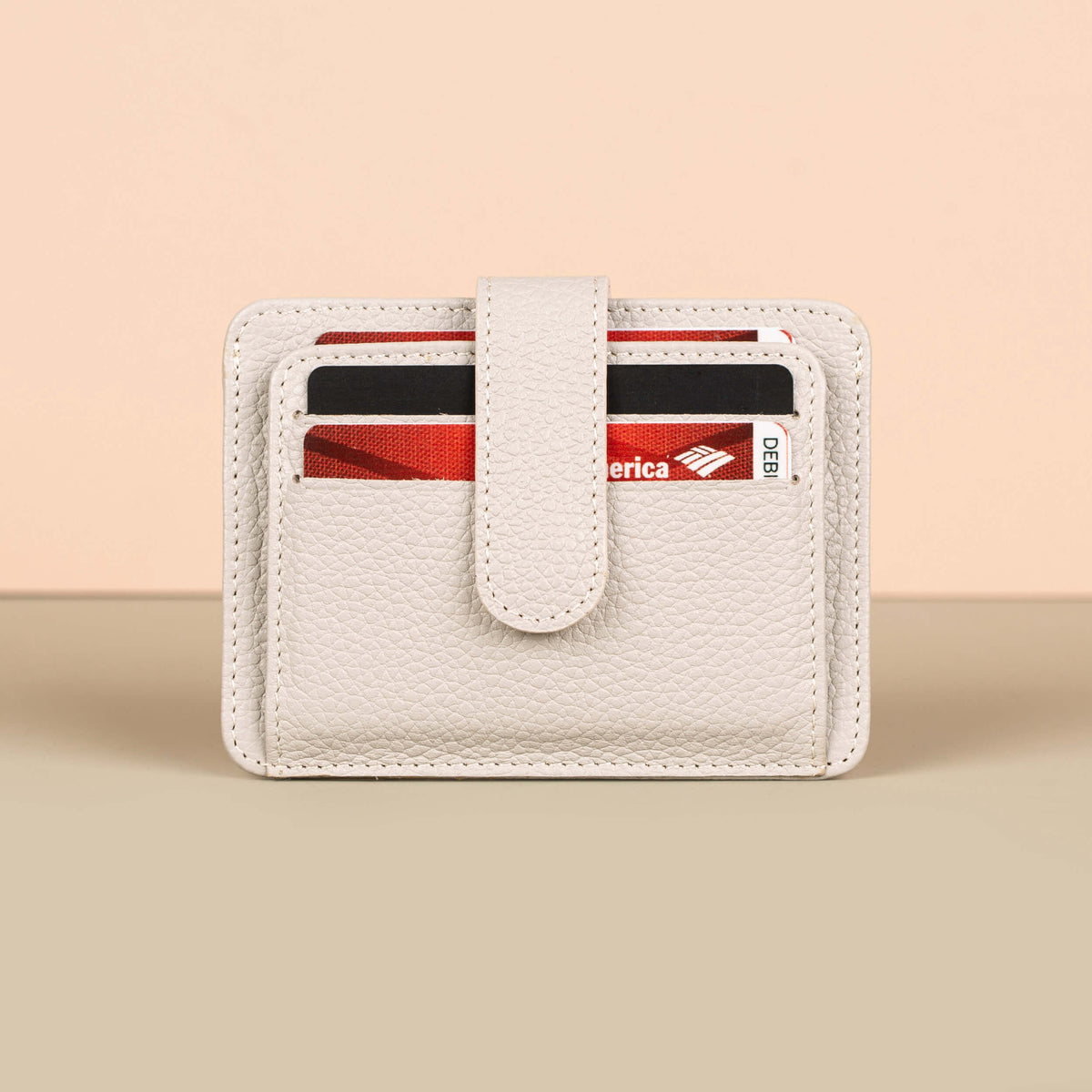 Leather Card Holder Wallet with ID Window - Light Grey - Miami