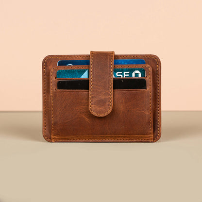 Leather Card Holder Wallet with ID Window - Brown - Miami