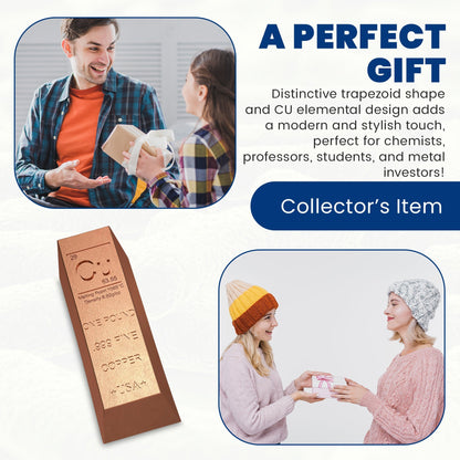 1 Pound Copper Bullion Bar Ingot Paperweight - 999 Pure Chemistry Element Design with Certificate of Authenticity