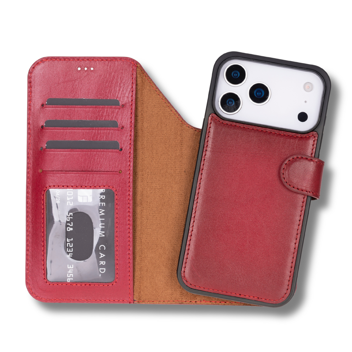 Leather iPhone 17 Pro Wallet Case – Red - Austin