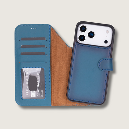Leather iPhone 17 Pro Wallet Case – Blue - Austin