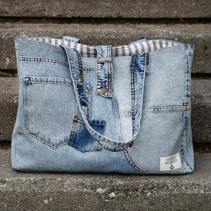 Brooklyn Heritage Tote / Recycled Denim Snow White