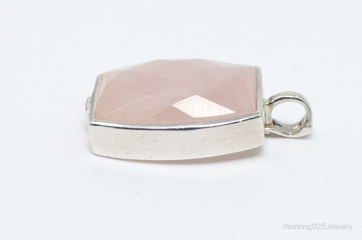 Large Designer ELLE Rose Quartz Ruby Sterling Silver Necklace Pendant