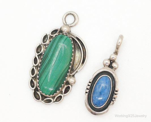 Vintage Native American Malachite Lapis Lazuli Sterling Silver Charm Pendants — photo 1 of 7