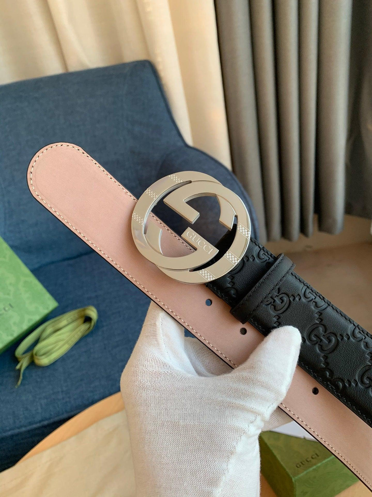 GUCCI Embellished coated-canvas and leather belt 'Black'