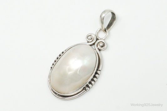 Large Vintage Pearl Sterling Silver Pendant