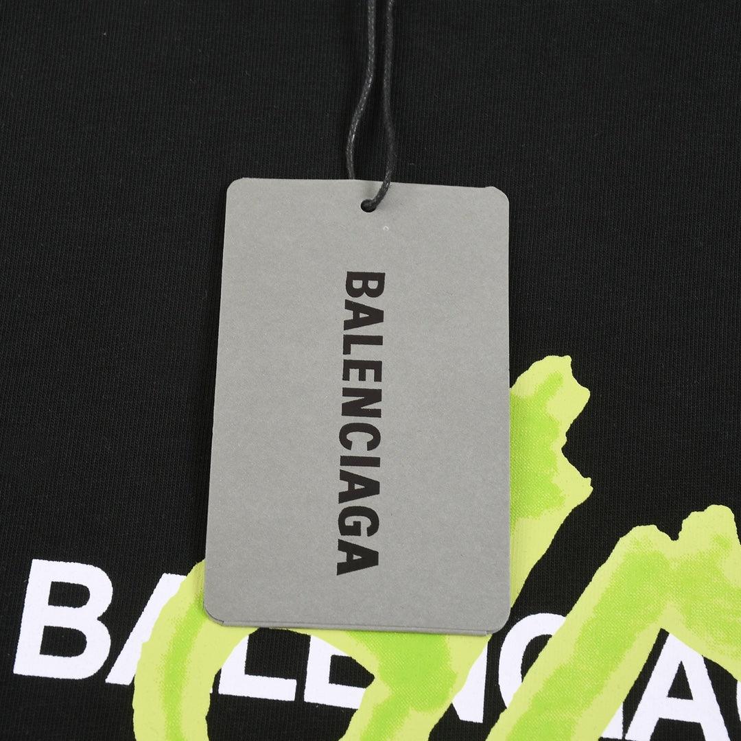Balenciaga Black & Green T-Shirt Without Collar