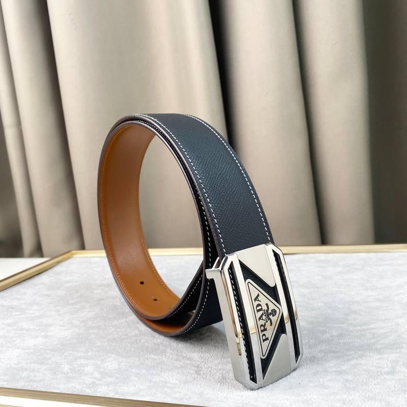 Prada Leather Belt Brushed Silver Buckle 'Black'