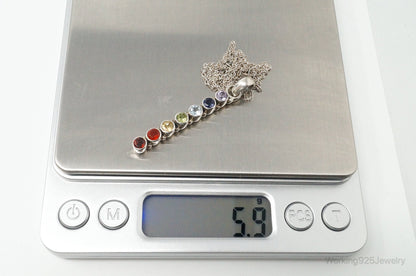 Vintage Multi Gemstone Sterling Silver Necklace