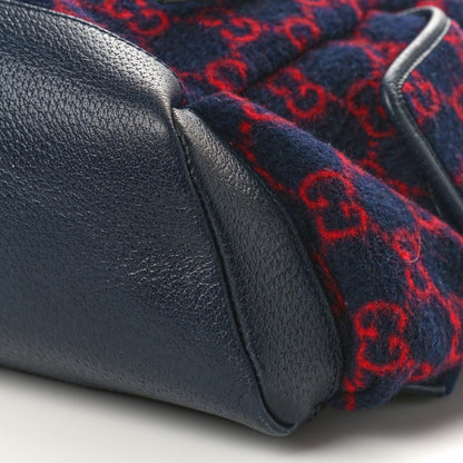 Gucci Covered Wool GG Monogram Small Double Buckle Backpack Navy Red