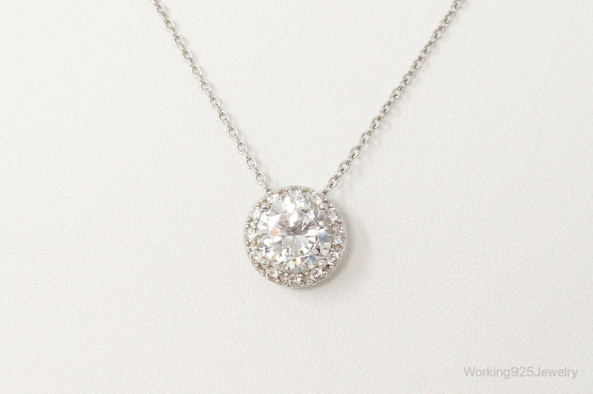 Vintage Large Cubic Zirconia Sterling Silver Necklace