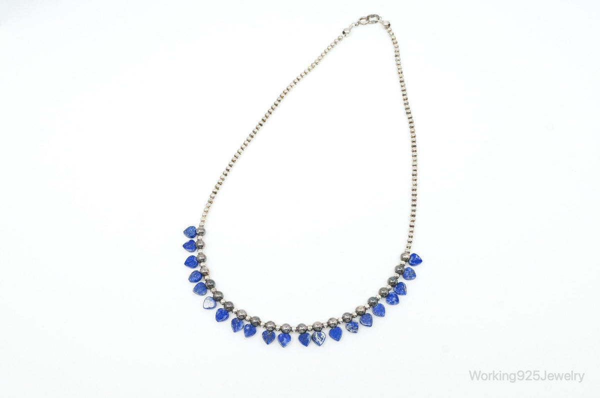 Vintage Native American QT Lapis Lazuli Bead Sterling Silver Necklace