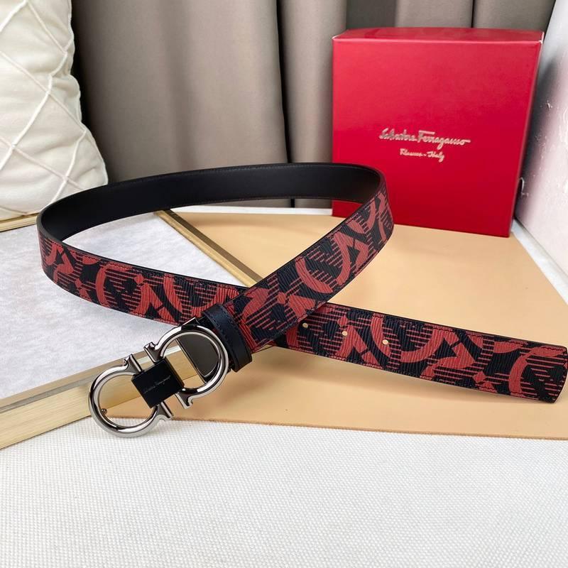 Salvatore Ferragamo Adjustable & Reversible Logo All Over Men Belt 'Red/Black'