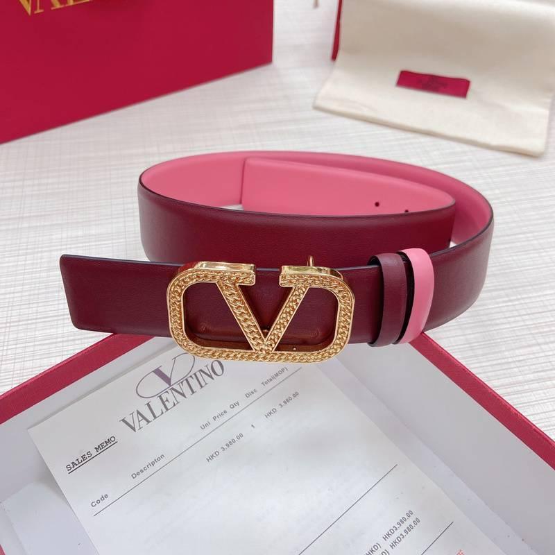 Valentino V logo Hammered Buckle Reversible Wide Signature Belt 'Red/Pink'