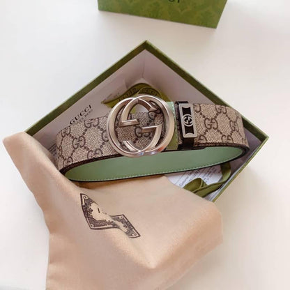 GUCCI Embellished coated-canvas and leather belt 'Beige'