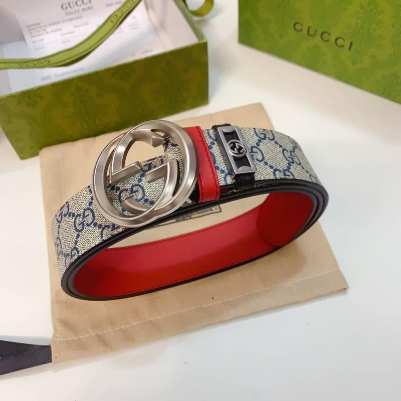 GUCCI Embellished coated-canvas and leather belt 'Grey'
