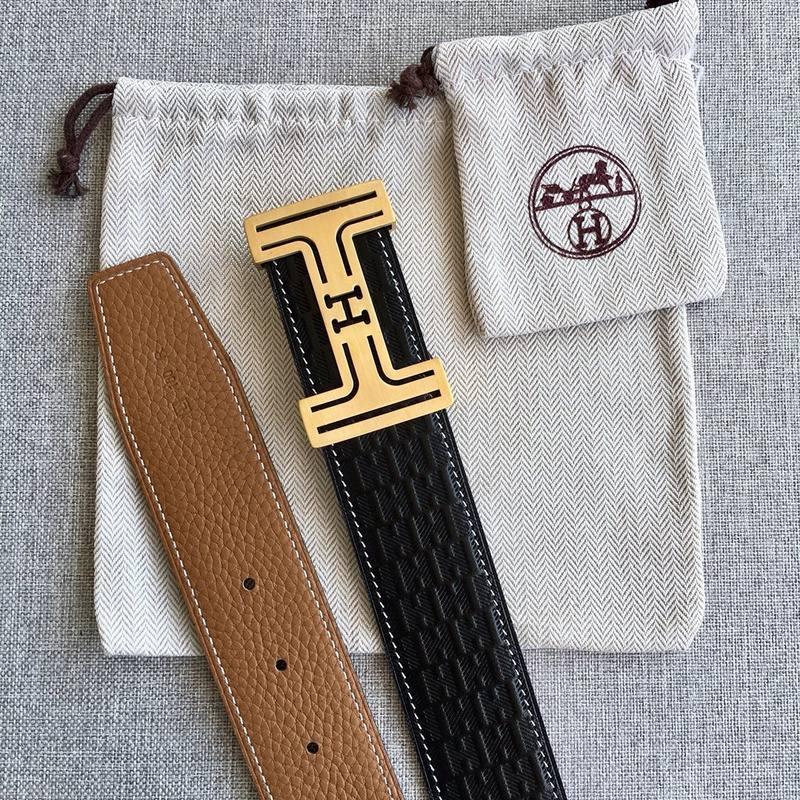 Hermes Men Gold Buckle Belt 'Black'