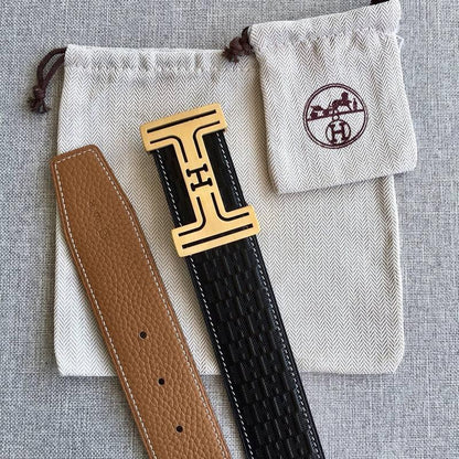 Hermes Men Gold Buckle Belt 'Black'