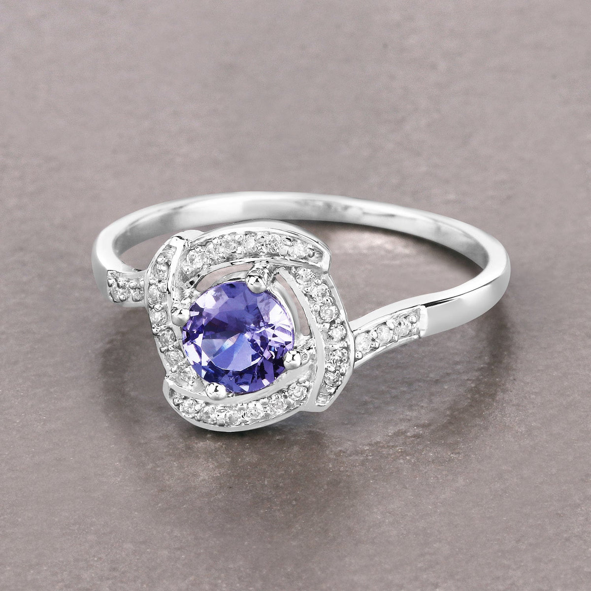 0.55 Carat Genuine Tanzanite and White Diamond 14K White Gold Ring