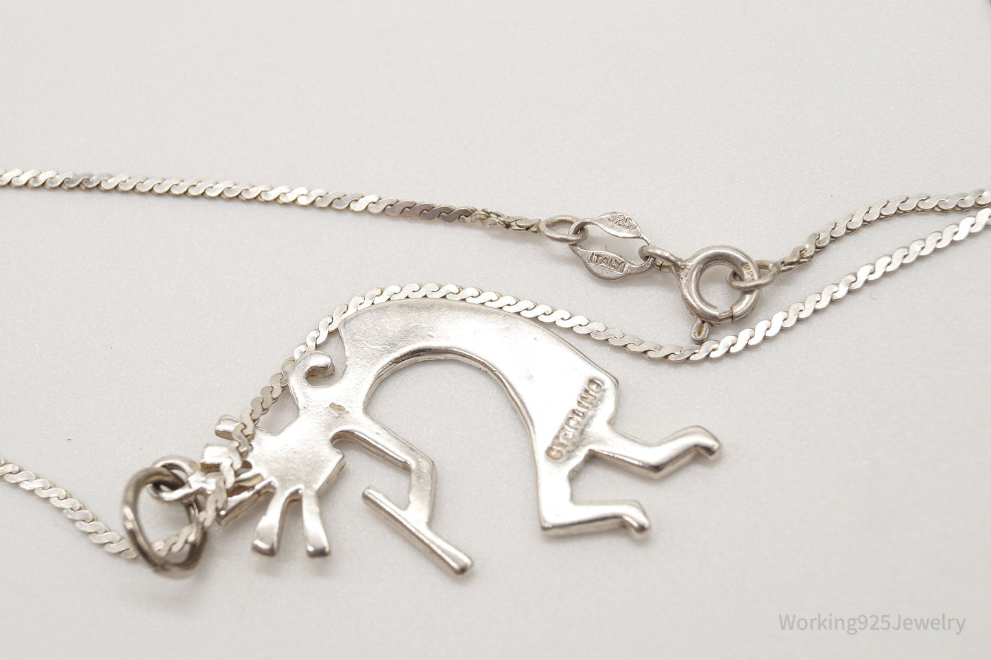 Vintage Native America Dancing Kokopelli Sterling Silver Necklace