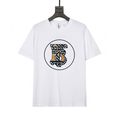 Burberry Collarless T-Shirt: White & Beige Cotton Crewneck