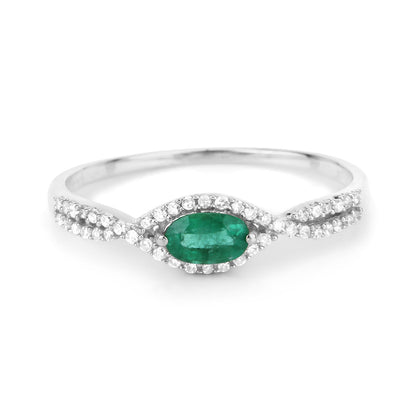 0.32 Carat Genuine Zambian Emerald and White Diamond 14K White Gold Ring