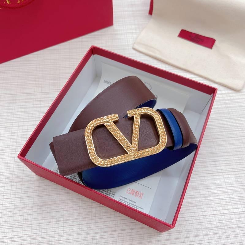 Valentino V logo Hammered Buckle Reversible Wide Signature Belt 'Brown/Blue'