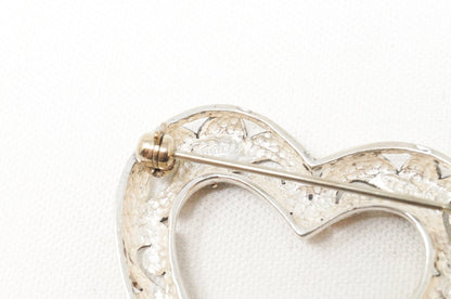 Vintage Open Heart Art Deco Swirl Sterling Silver Brooch Pin