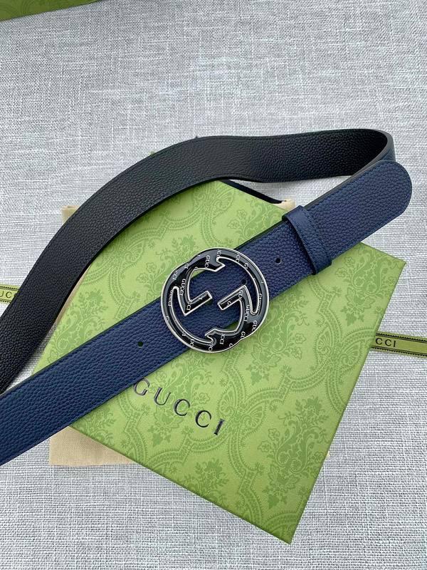 GUCCI Embellished coated-canvas and leather belt 'Blue'