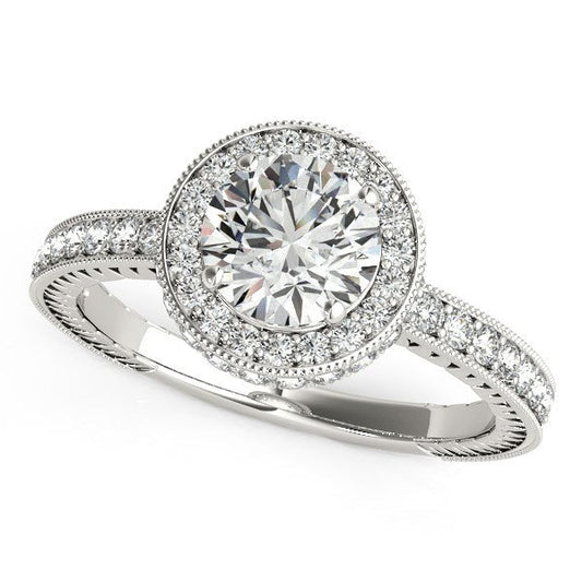 14k White Gold Milgrain Border Diamond Pave Engagement Ring (1 1/2 cttw) — photo 1 of 4