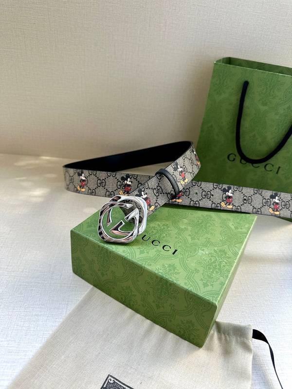 GUCCI x Mickey Mouse Embellished coated-canvas and leather belt 'Grey'