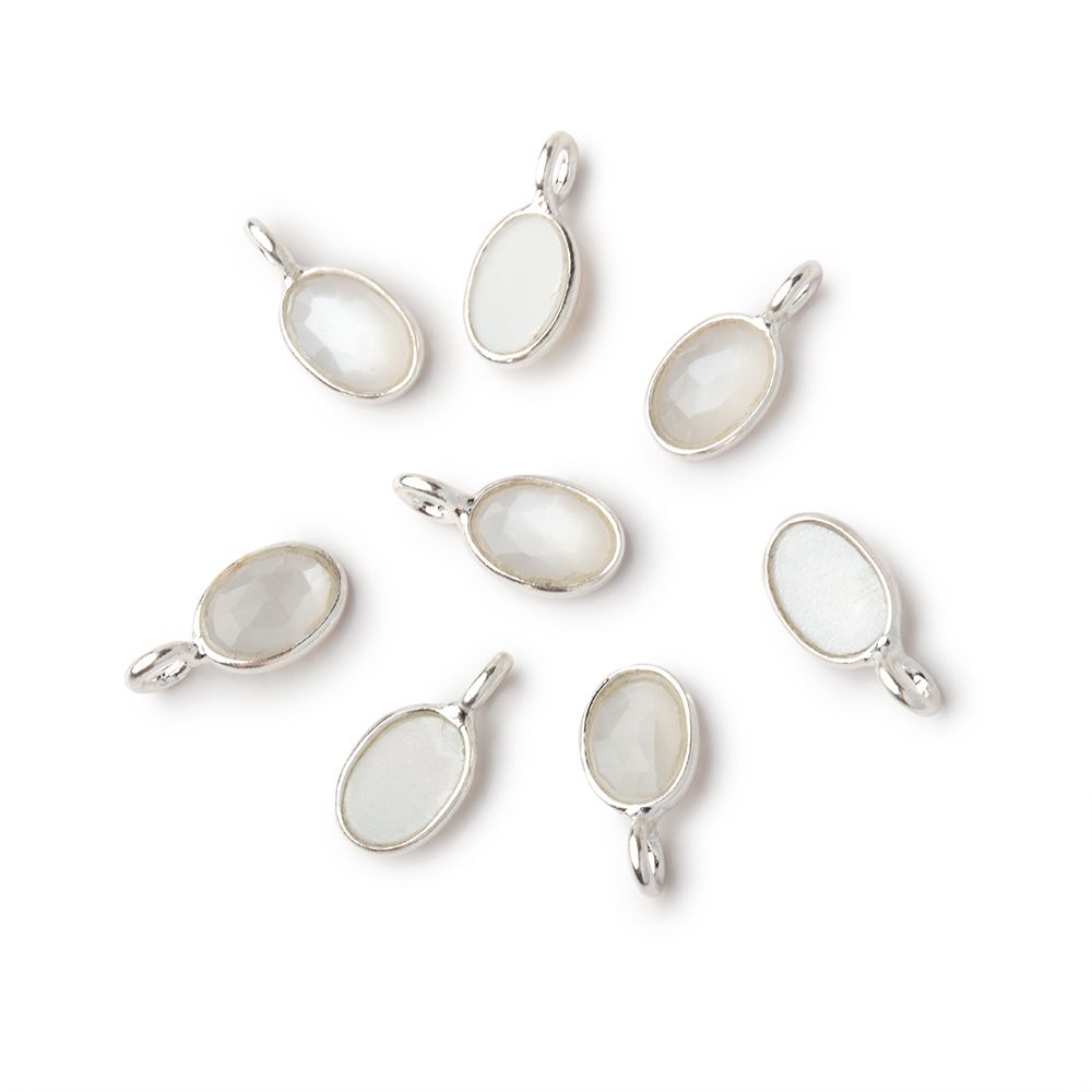 7x5mm Sterling Silver Bezel White Moonstone Rose Cut Oval Pendant 1 piece