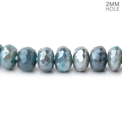8-8.5mm Mystic Stormy Blue Moonstone 2mm Large Hole Faceted Rondelles 8 inch 36 Beads