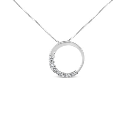 14K White Gold 1/4 Cttw Round-Cut Graduating Diamond Open Circle Hoop 18" Pendant Necklace (J-K Color, I1-I2 Clarity)