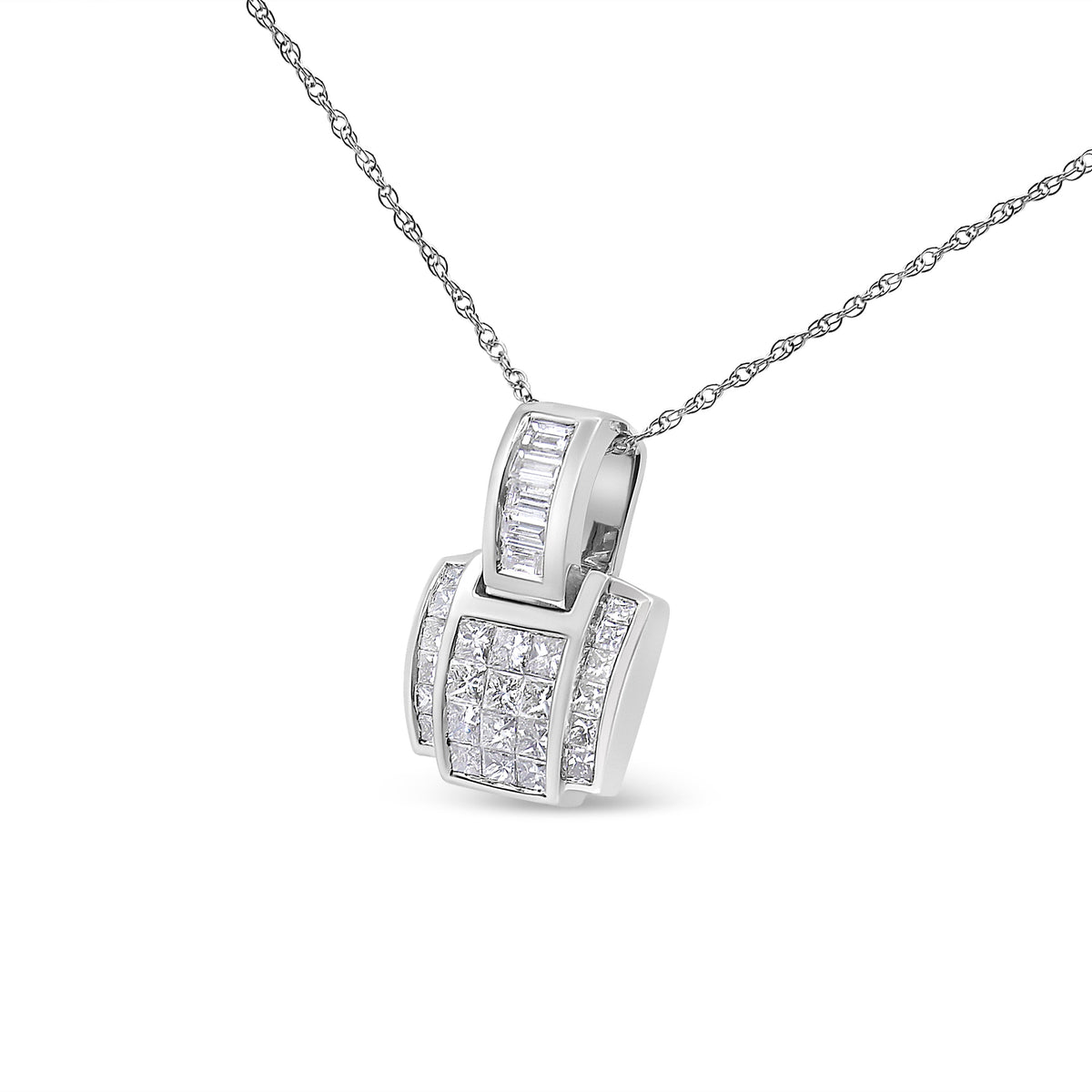14K White Gold 2 1/5 Cttw Princess Cut Composite Diamond Pendant with Diamond Bale Pendant Necklace (H-I Color,SI1-SI2 Clarity) - NO CHAIN INCLUDED
