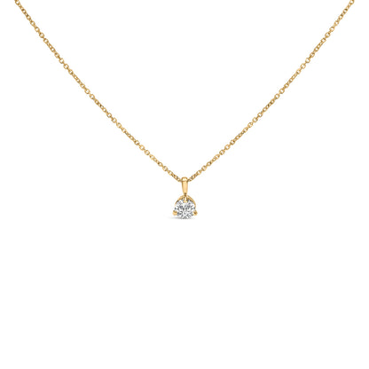 14K Yellow Gold 3/8 Cttw 3 Prong Martini Set Round Diamond Solitaire Pendant Necklace (G-H Color, SI2-I1 Clarity) - 18" Inches