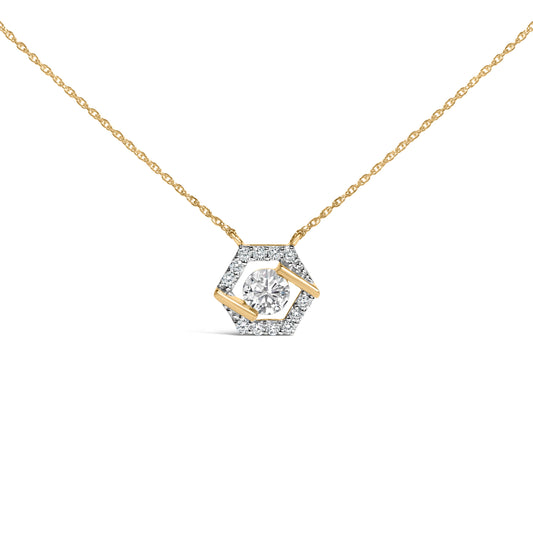 10K Yellow Gold Plated Silver 1.0 Cttw Lab Grown Diamond Hexagon Halo Necklace
