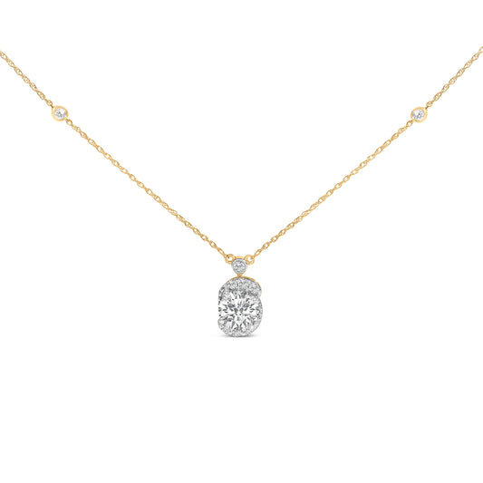 10K Yellow Gold Plated .925 Sterling Silver 1 1/2 Cttw Lab Grown Diamond Galaxy Halo Pendant Necklace