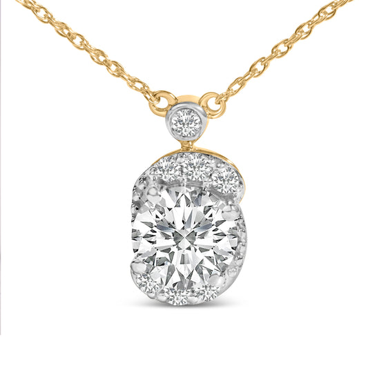 10K Yellow Gold Plated .925 Sterling Silver 1 1/2 Cttw Lab Grown Diamond Galaxy Halo Pendant Necklace