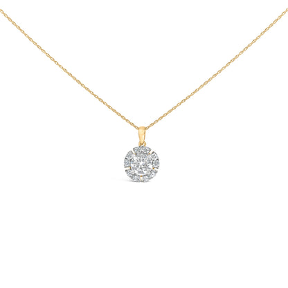 10K Yellow Gold Plated .925 Sterling Silver 2.0 Cttw Lab Grown Diamond Spoked Halo Pendant Necklace