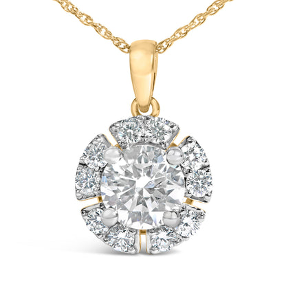 10K Yellow Gold Plated .925 Sterling Silver 2.0 Cttw Lab Grown Diamond Spoked Halo Pendant Necklace
