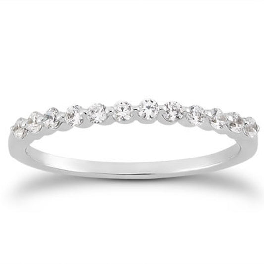 14k White Gold Floating Diamond Single Shared Prong Wedding Ring Band — photo 1 of 4
