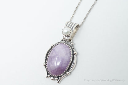 Vintage Southwestern Charoite Pearl Sterling Silver Necklace