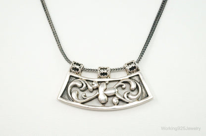 Vintage Silpada Retired Floral Curved Bar Slide Sterling Silver Necklace