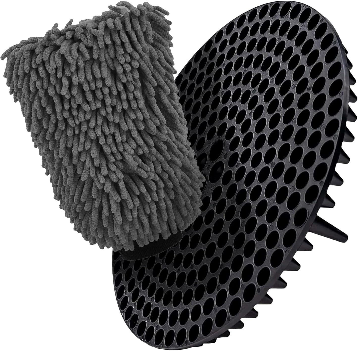 WASH&WHIPS Manopla de lavado azul de microfibra de chenilla de primera calidad, sin arañazos, sin pelusas, 8" x 10" y interceptor de partículas Pitstop negro