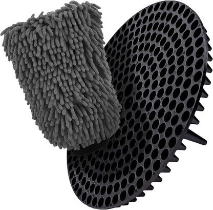 WASH&WHIPS Manopla de lavado azul de microfibra de chenilla de primera calidad, sin arañazos, sin pelusas, 8" x 10" y interceptor de partículas Pitstop negro
