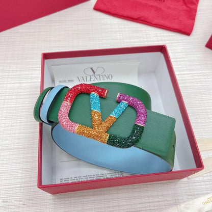 VALENTINO GARAVANI V logo Rainbow Reversible Leather Belt 'Sky Blue/Green'