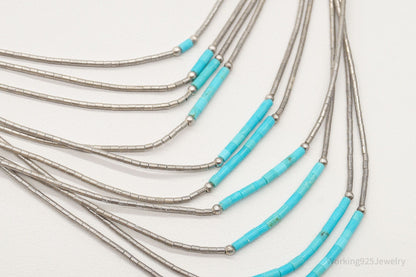Vintage Native American Turquoise Silver Bead Necklace